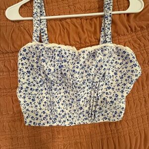 Floral Blue and White Crop Top